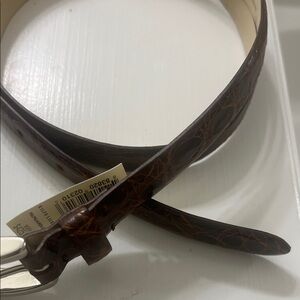 Polo by Ralph Lauren Dark Brown Croc-Embossed Leather Belt with Silver Buckle